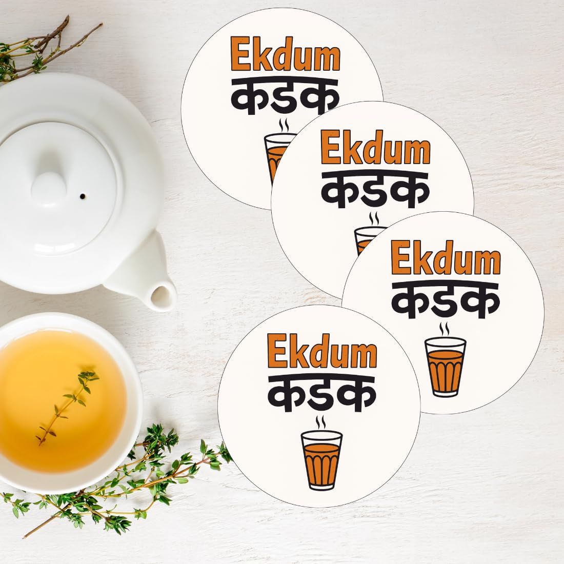 Desi Chai Vibes Coaster – Fun MDF Drink Coaster for Home & Office