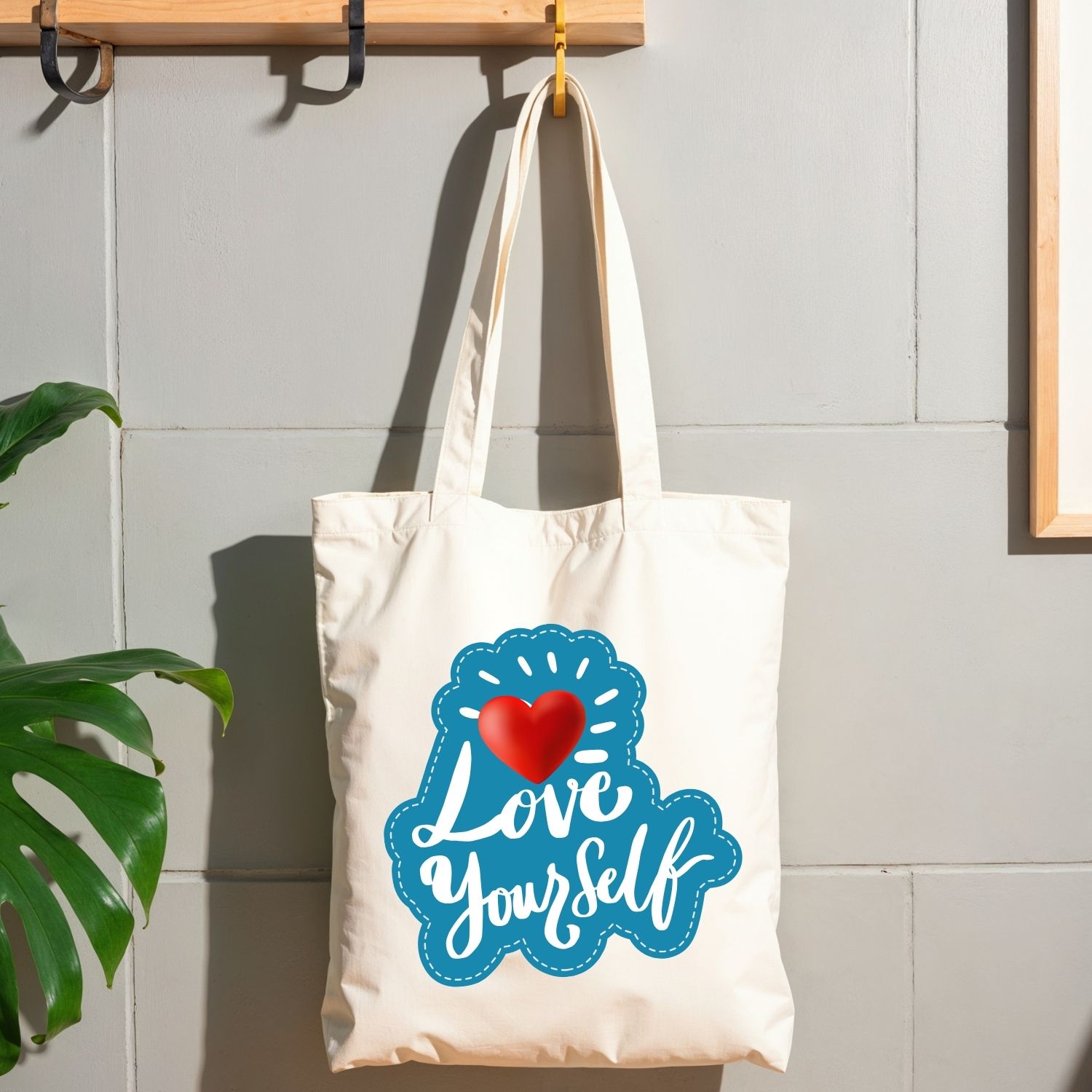 Love Yourself Canvas Tote Bag-Stylish Motivational Print Handbag for Women & Girls