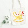 Smile Quote Canvas Tote Bag – “It’s Free Therapy” Motivational Eco-Friendly Shopping Bag